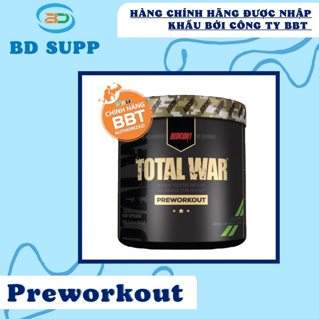 Redcon1 Total War - Pre Workout 30servings, Tăng Năng Lượng, Sức Bền & Sự Tập Trung, Beta-Alanine, 350mg Caffeine