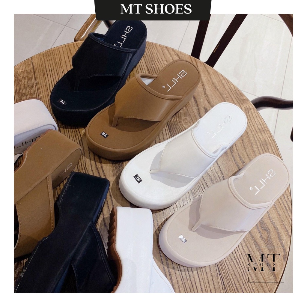Dép đế xuồng quai kẹp bản lớn cao 6P chất da xi lụa mềm mại kiểu dáng Hot Trend dành cho nữ form chuẩn đẹp kèm ảnh thật
