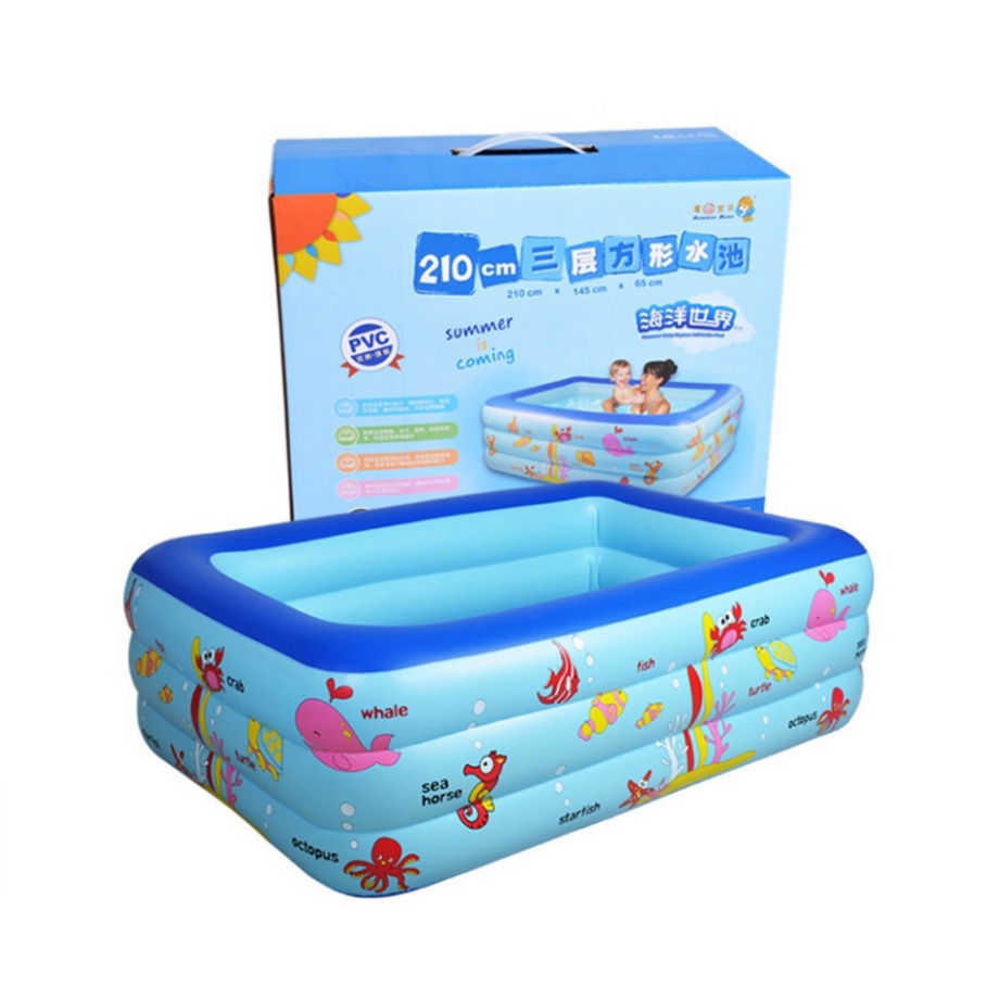 Bể bơi cho bé, hồ bơi trẻ em loại dày hình chữ nhật 1m2, 1m3 , 1m5, 1m8, 2m1
