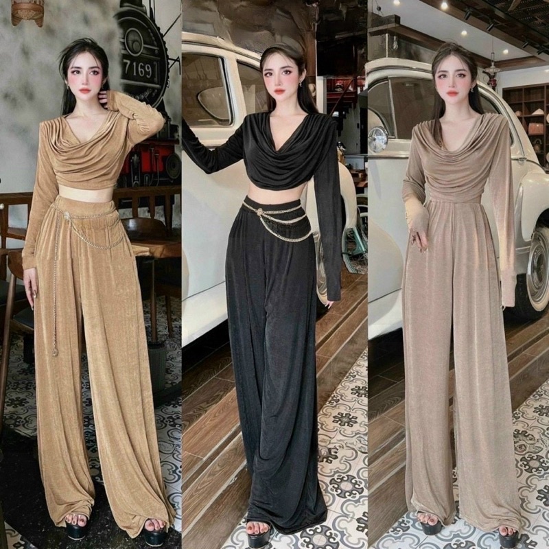 Áo Thun Nhũ Cổ Đổ Croptop Tay Dài Cực Xịn