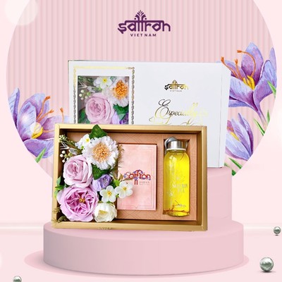 Hộp quà trung thu Saffron Nhụy hoa nghệ tây Jahan và hoa dành tặng bạn bè, người thân