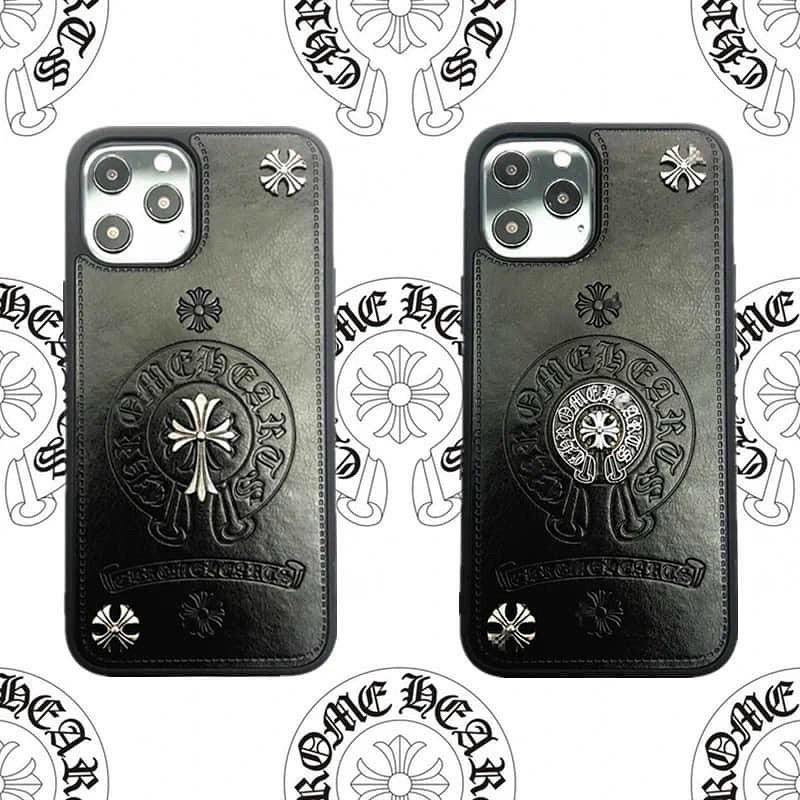 Ôp da đen đầu lâu Chrome hearts, ! Ốp lưng dành cho điện thoại iPhone 14prm 13prm  12/12Pro/12promax 12 11  Pro X XS