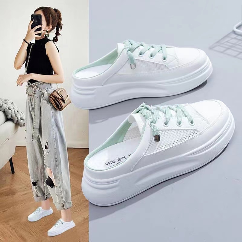 Giày trắng nữ dép lười thời trang đi bên ngoài đế dày mùa hè mẫu mới cho nữ