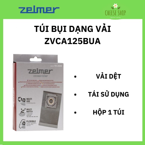 Túi bụi vải cho máy hút bụi Zelmer ZVCA125BUA (49.3600) loại tái sử dụng, phụ kiện máy hút bụi