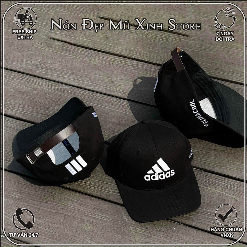 NÓN LƯỠI TRAI trai Adidas climalite vải cotton Hàn Quốc cao cấp, đuôi cài da,khóa nón kim loại,màu đen trắng logo thêu