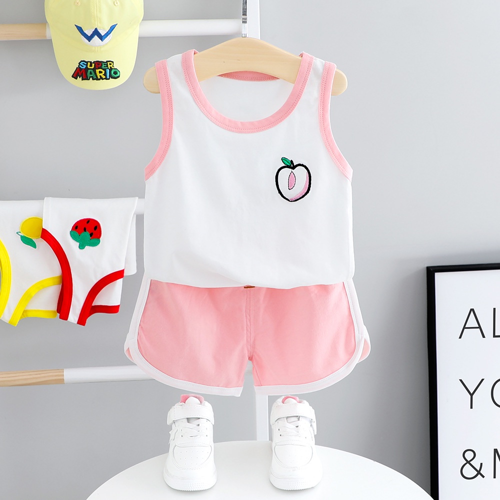 Bộ sát nách in hình hoa quả 5 màu cho bé trai bé gái