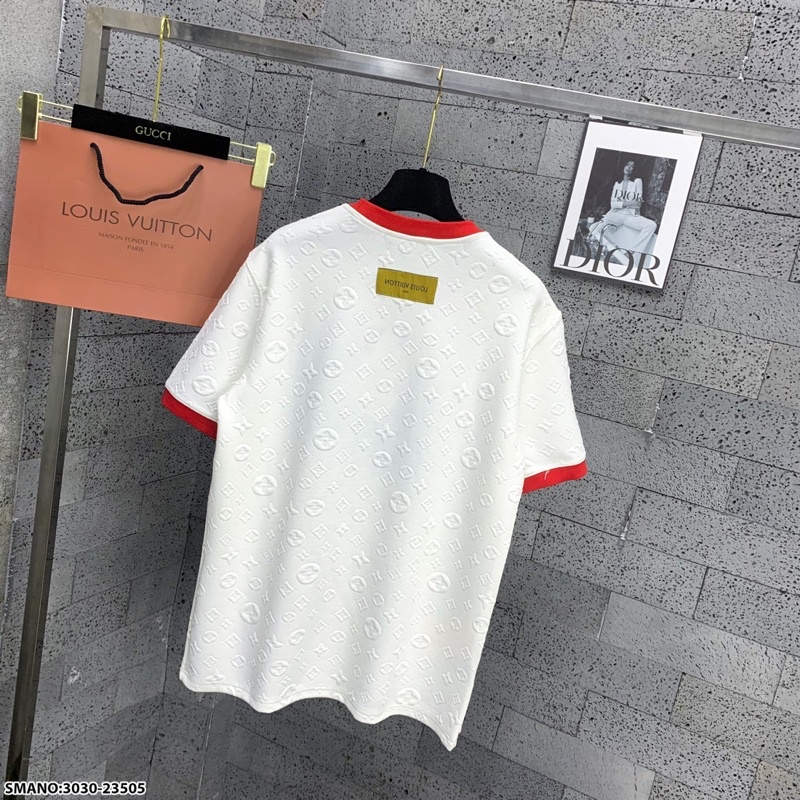 Áo phông nam nữ Eo Vì vải xốp dệt nổi vân hoa thêu logo chữ bông xù xanh bo ống đỏ siêu dày dặn AP125P