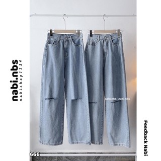Mã 0666 Quần ống rộng nữ chất jean Nabishop1234 kiểu lưng cao form ống suông