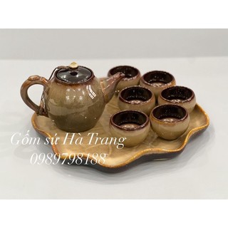Bộ ấm trà gốm sứ Bát Tràng cao cấp men hoả biến nâu dung tích 400ml
