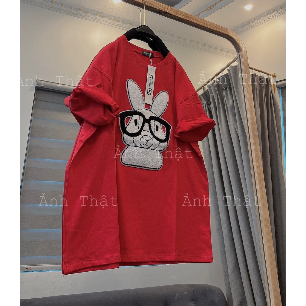 Áo Phông 3158 Thỏ Đeo Kinh In Nổi Tay Lỡ Chất Cotton Tàu Co Dãn Nam Nữ Unisex - Áo Thun Cộc Tay Bigsize