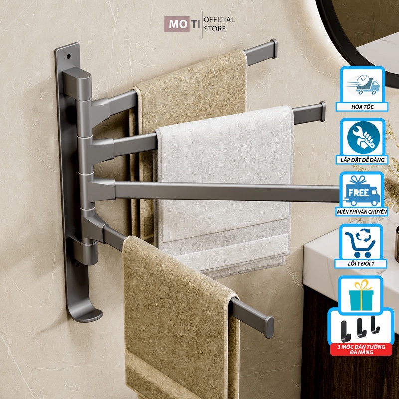 Giá Đỡ Treo Khăn Xoay 180 Độ MOTI, Thanh Treo Khăn Bằng Nhôm Không Gỉ Siêu Nhẹ Gắn Tường Tháo Lắp Tiện Lợi