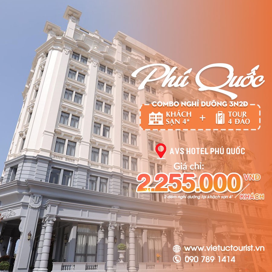 [E-VOUCHER] 2 Đêm nghỉ dưỡng tại AVS Hotel tặng kèm tour cano 4 đảo Phú Quốc | Việt Úc Tourist