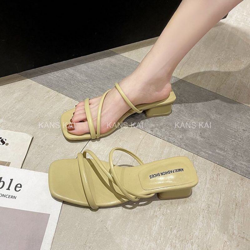 Guốc nữ dây mảnh gót vuông 3 phân, da mềm êm siêu xinh Ms A20