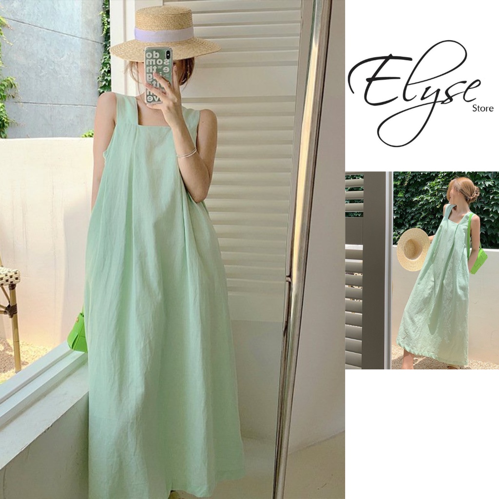 Váy đi biển hở lưng đầm nữ maxi 2 dây dáng dài rộng bigsize kiểu Hàn Quốc vintage cổ vuông babydoll thời trang caocấp v9