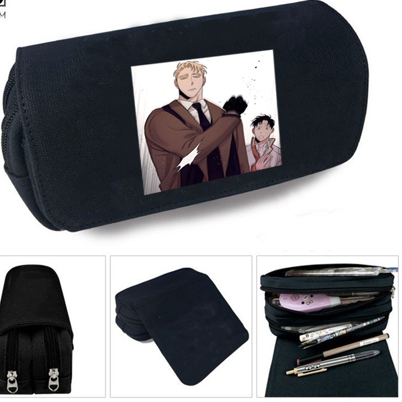 Hộp bút vải canvas khóa trắng in hình ROSES AND CHAMPAGNE Hoa Hồng và Rượu Vang manhwa BL đi học tiện lợi anime chibi