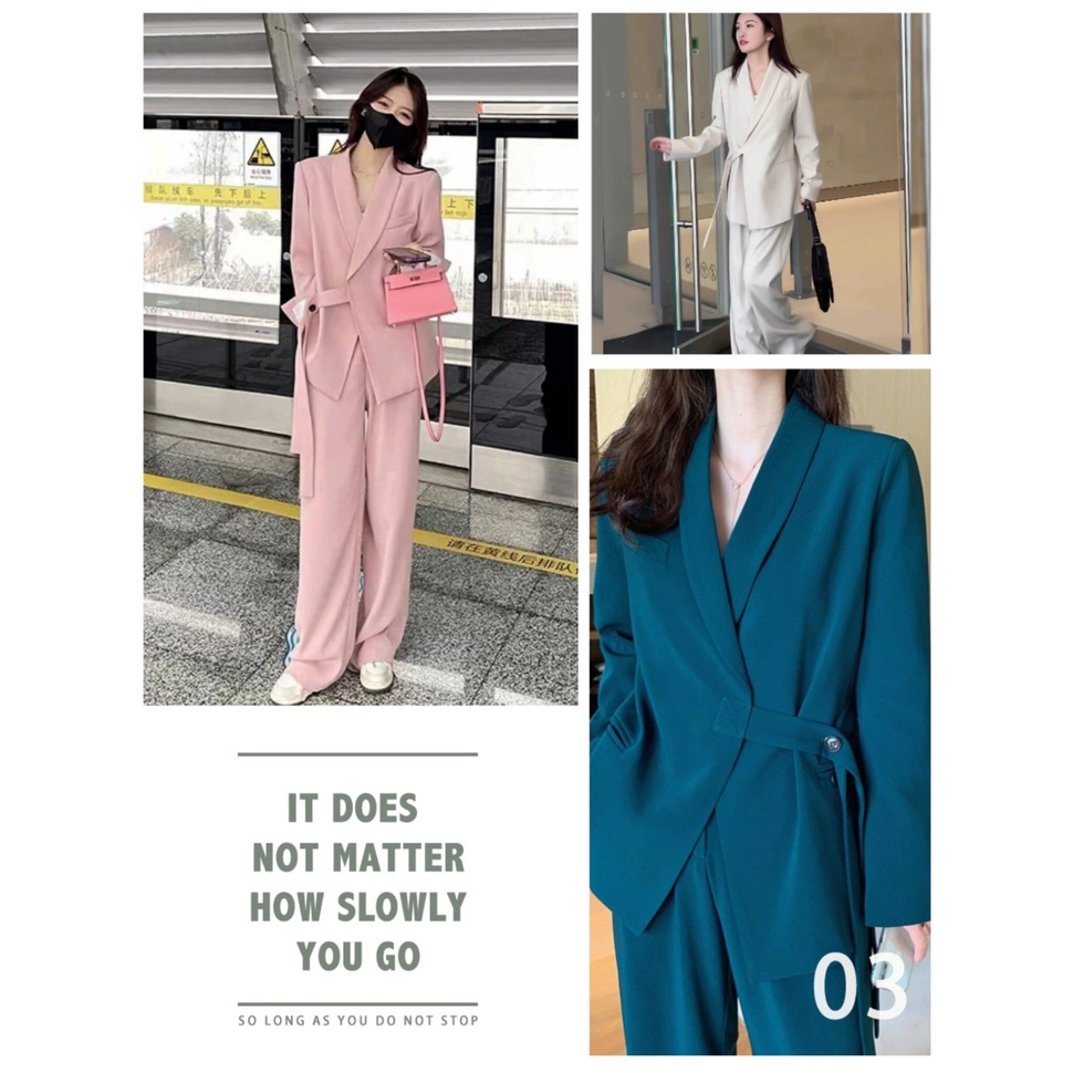 Sẵn Xanh lục-M(Hàng Đẹp)Ảnh thật 5 hình cuối-Set áo blazer + quần âu thiết kế phong cách Hàn Quốc