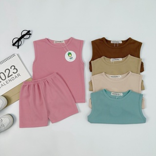 Bộ quần áo ba lỗ bé gái, bé trai kimchibaby vải tổ ong mềm mát bảng màu - ảnh sản phẩm 5