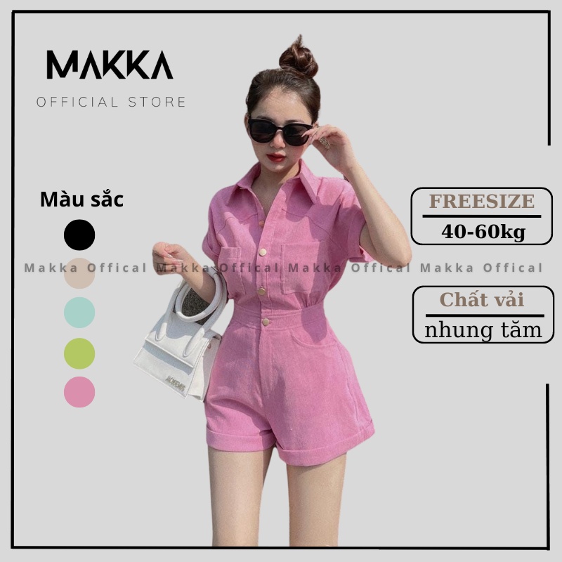 Bộ Jumpsuit thời trang MAKKA cổ sơ mi liền quần gập gấu chất nhung tăm 151