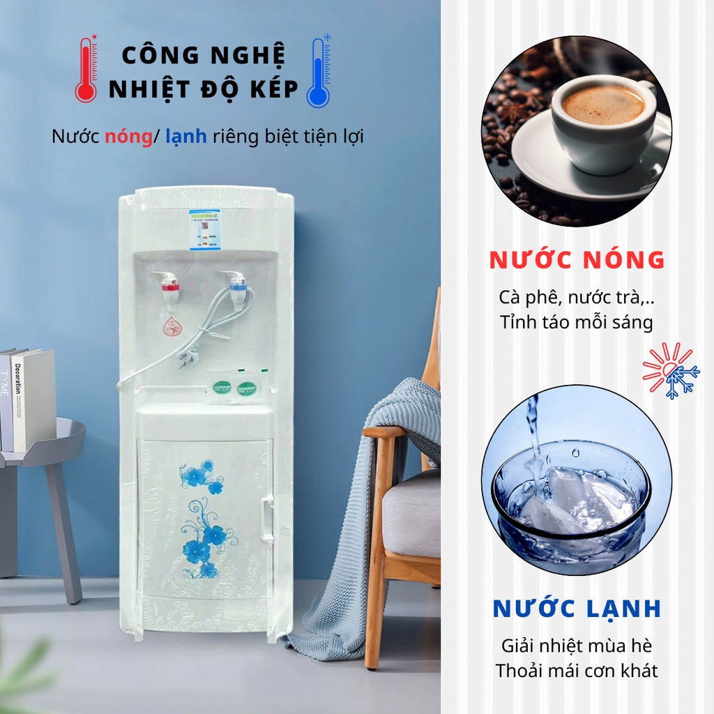 Cây Nước Nóng Lạnh Nanomax KF800, Công Nghệ Nhiệt Độ Kép 2 Vòi Nóng Lạnh, Tủ Đựng Đồ, Tự Động Ngắt Điện An Toàn Sử Dụng