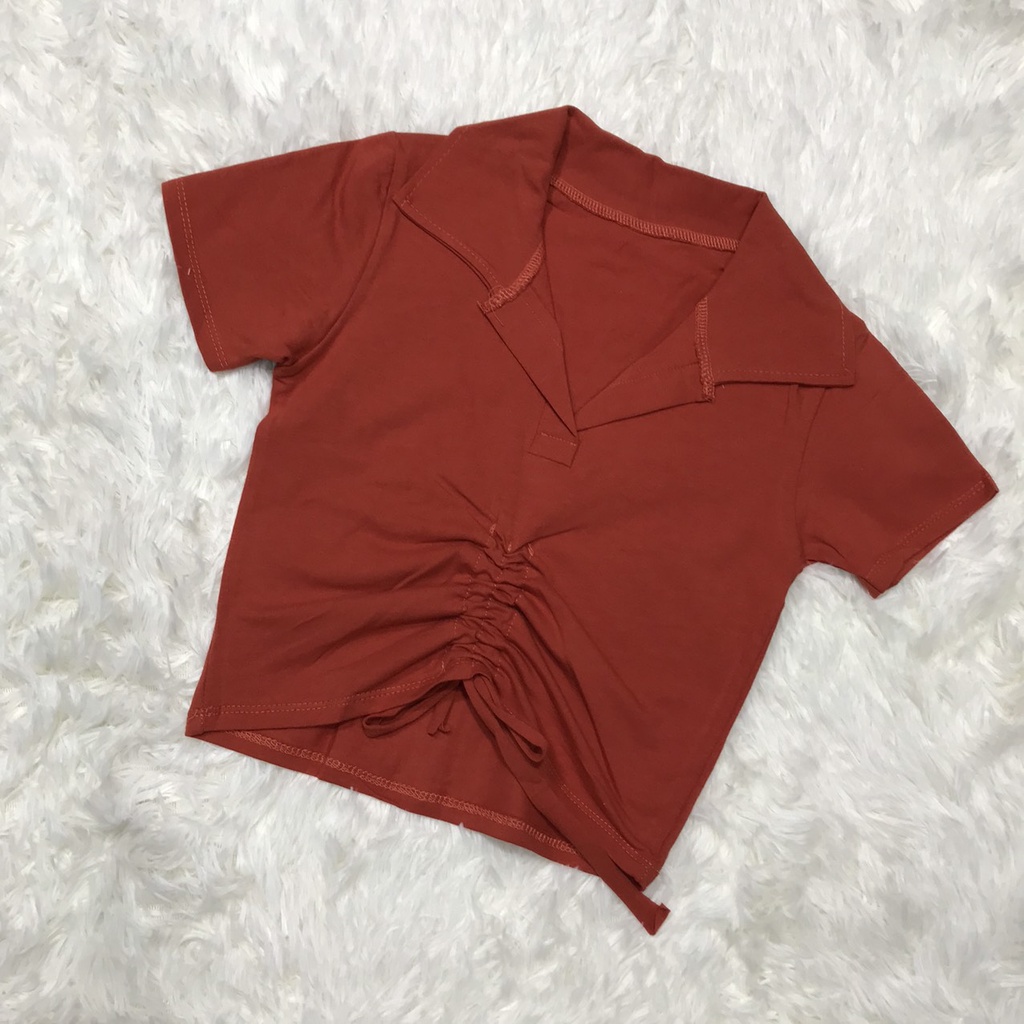 Áo polo nữ dáng ôm tay ngắn mẫu rút dây thời trang trẻ trung cá tình nhiều màu - áo thun nữ croptop