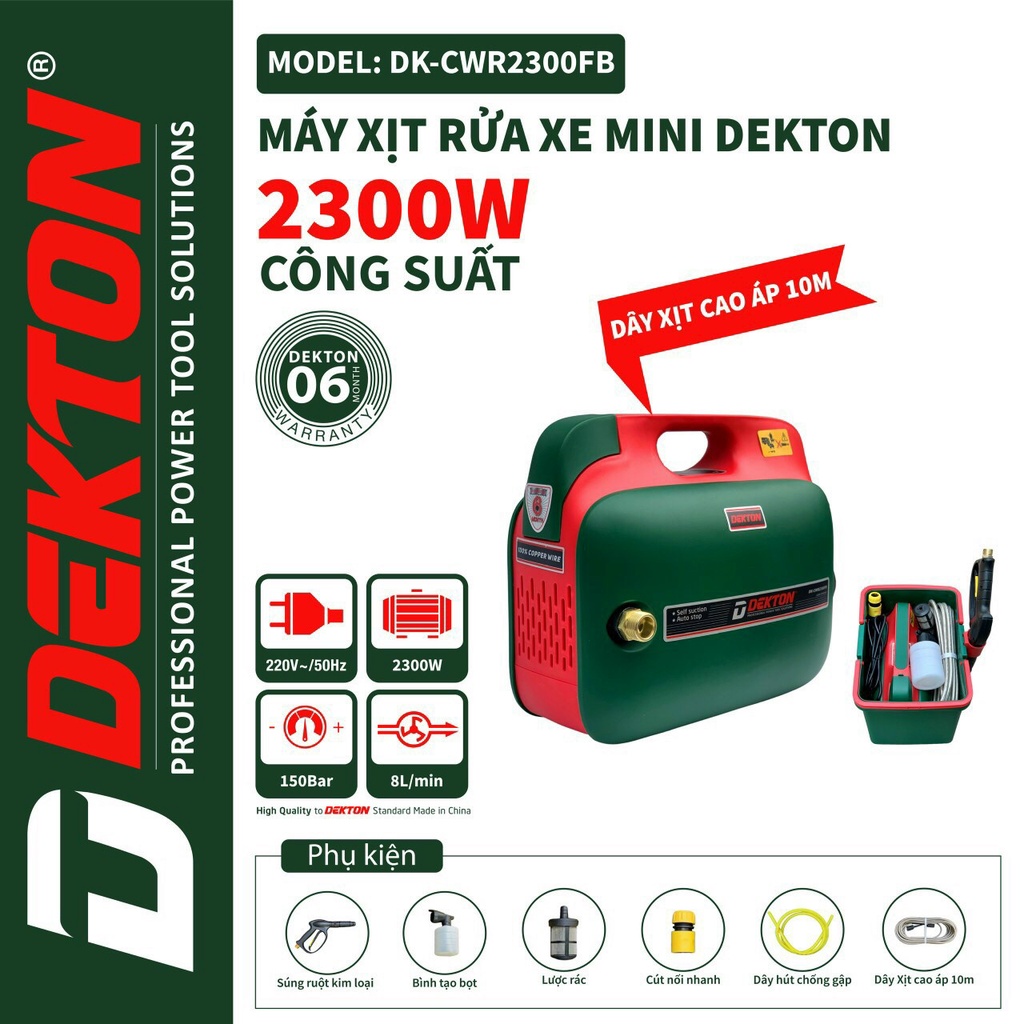 Máy Xịt Rửa Xe Cao ÁP Gia Đình Dekton DK-CWR2300FB - Máy rửa Xe dekton cao cấp mẫu mã đẹp sang trọng