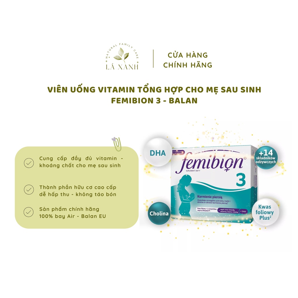 Vitamin tổng hợp cao cấp Femibion 3 cho mẹ sau sinh cho con bú dễ hấp thụ không táo bón