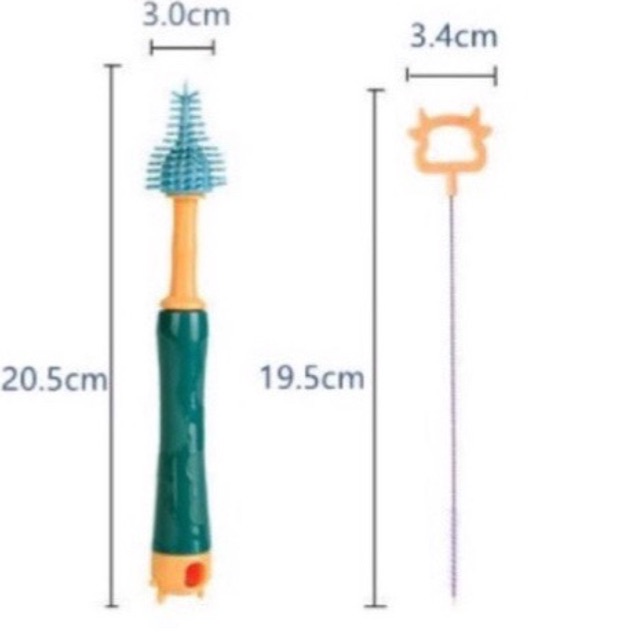 Cọ rửa ống hút bình sữa, dây hơi, núm ti mini có cán cầm hình bò