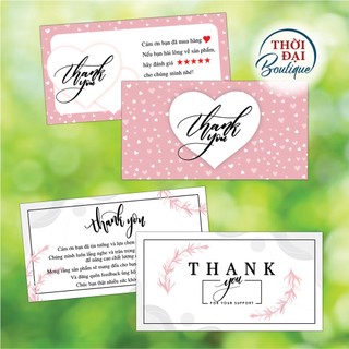 100 Phiếu Cảm ơn Khách Hàng (5.3 x 9cm) Thank You Hồng Pastel Trái Tim Cảm Ơn Đã Mua Hàng Cho Shop
