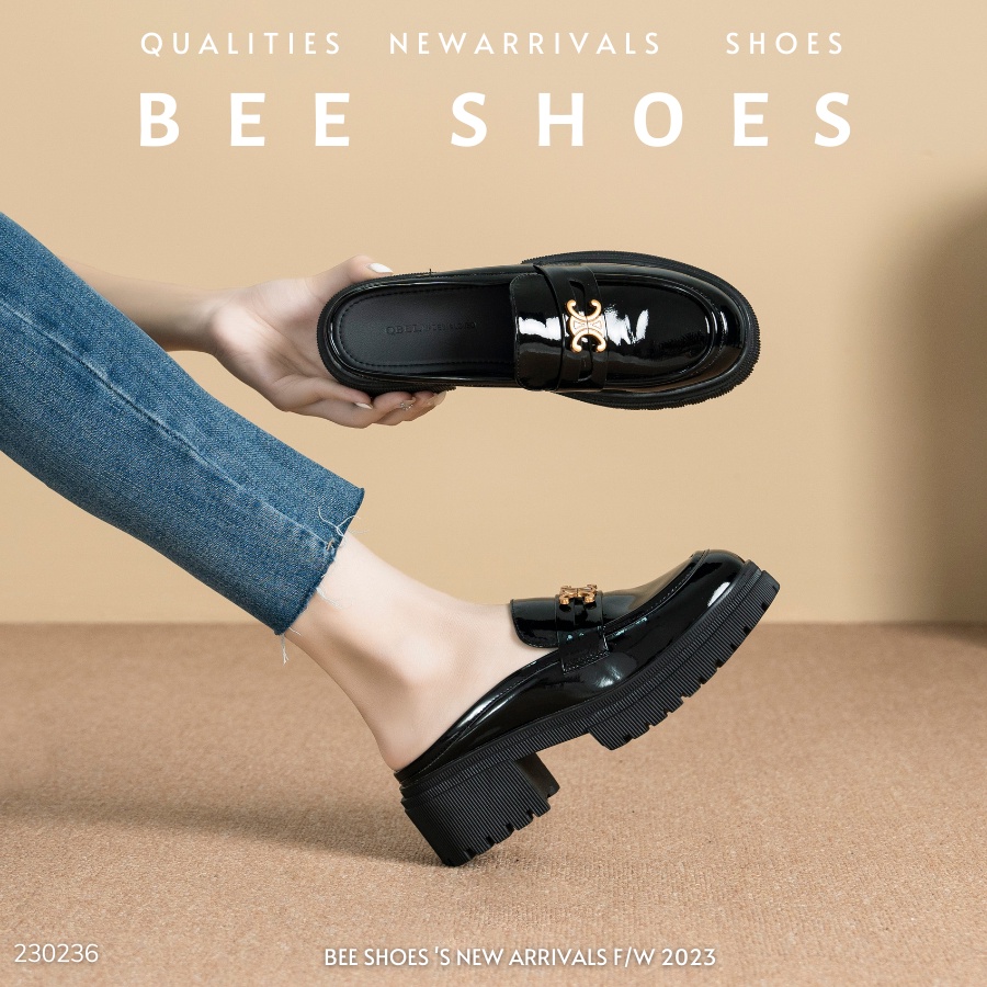 SỤC BEESHOES NỮ MŨI TRÒN - SỤC NỮ ĐẾ CAO 7 PHÂN SẴN MÀU ĐEN 230236