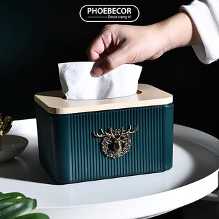 (XẢ KHO) Hộp đựng giấy ăn trang trí đầu hươu (Nắp gài) phong cách Anh Quốc cao cấp PB365
