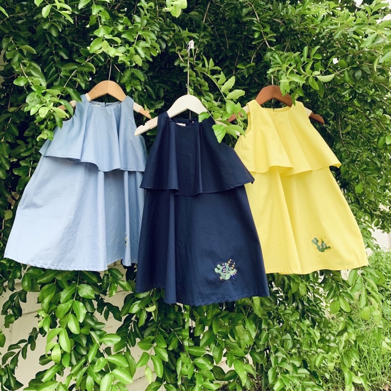 Váy Đầm cho bé gái 2 tầng thêu lai, chất thô cotton thoáng mát
