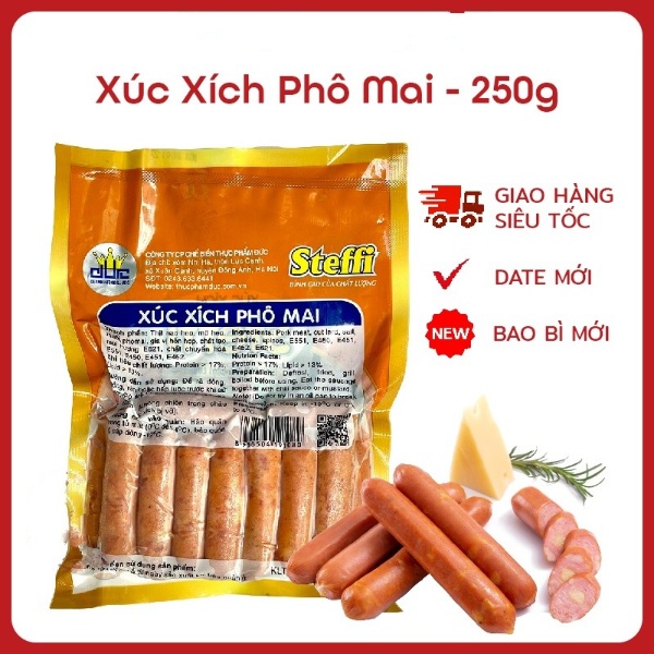 Xúc Xích Phô Mai Steffi Công Nghệ Đức Gói 250g, 15 Cái Thơm Ngon Béo Ngậy Vệ Sinh AN Toàn Thực Phẩm