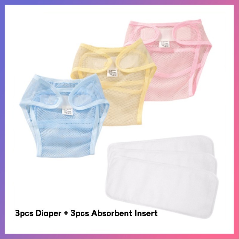 【3QUẦN+ 3LÓT 】Tã Quần Thoáng Khí Có Thể Tái Sử Dụng Cho Bé