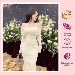 [ĐẤM LỬNG] Body Trễ Vai Dáng Lửng Chất Thun Ren Thiết Kế Dự Tiệc,Đầm Maxi Sang Chảnh Tay Dài Hàng Quảng Châu,  Mã Số A02