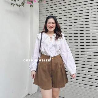 Sơ mi bigsize bèo dọc cổ buộc nơ (OOTD BIGSIZE 60-90kg)