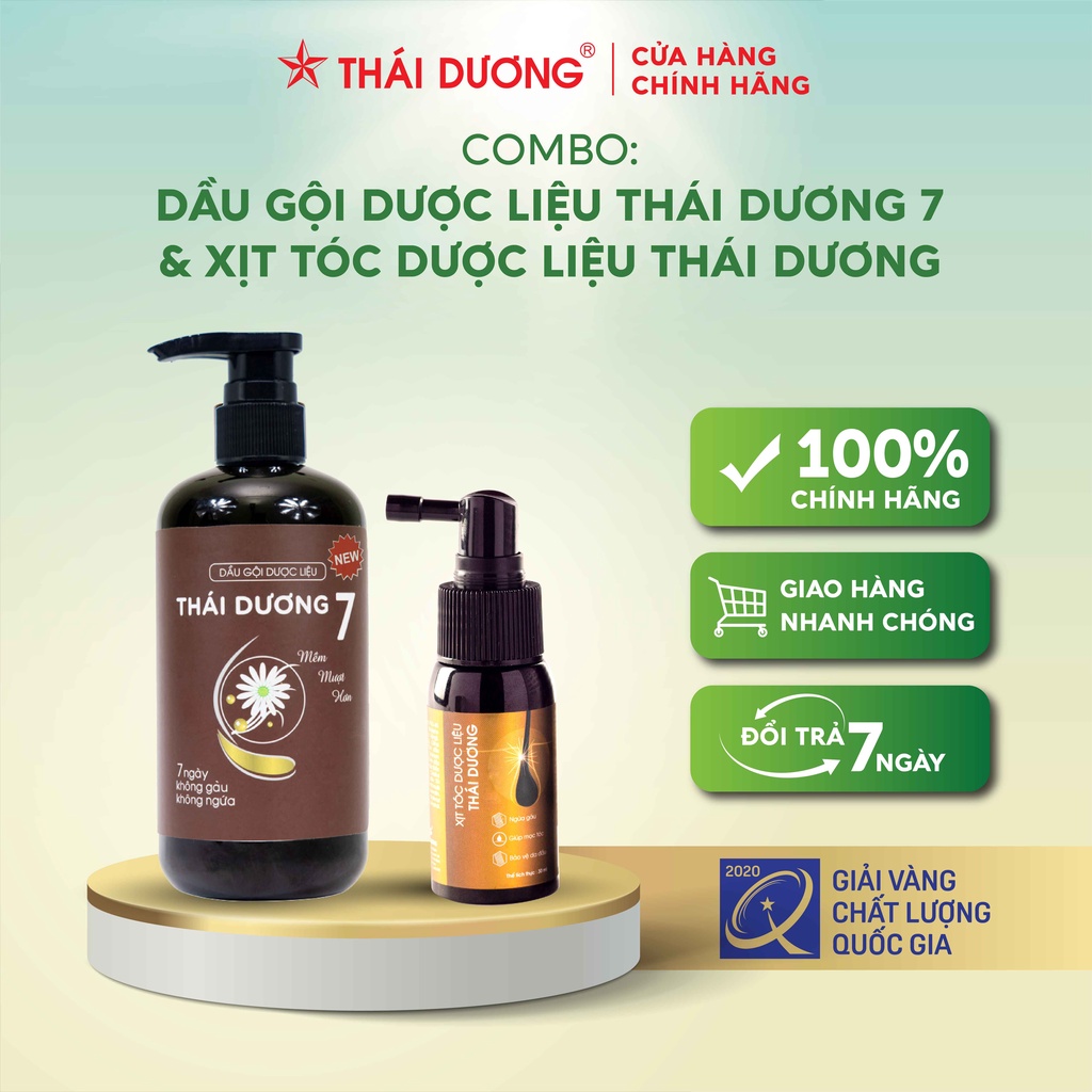 Bộ sản phẩm Dầu gội dược liệu Thái Dương 7 480ml & Xịt mọc tóc Thái Dương 30ml - Sao Thái Dương