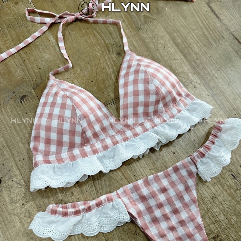 Sét đồ lót kiêm bikini đi biển nữ kẻ caro viền ren m212 | BigBuy360 - bigbuy360.vn