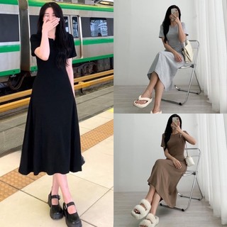 Đầm thun nỉ dài xoè form vừa tay ngắn cổ tròn 3 màu freesize Pumi