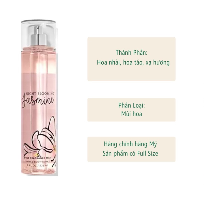 ✨ Xịt thơm Body Mist 𝐁𝐚𝐭𝐡 𝐀𝐧𝐝 𝐁𝐨𝐝𝐲 𝐖𝐨𝐫𝐤𝐬 𝐍𝐢𝐠𝐡𝐭 𝐁𝐥𝐨𝐨𝐦𝐢𝐧𝐠 𝐉𝐚𝐬𝐦𝐢𝐧𝐞