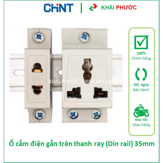 Ổ CẮM ĐIỆN GẮN TRÊN THANH RAY NHÔM DIN RAIL 35MM 2 CHẤU 3 CHẤU ĐA NĂNG G AC30-103 AC30-124 CHINT - K