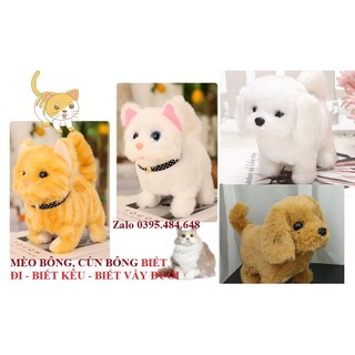 Đồ chơi MÈO BÔNG, CÚN BÔNG biết đi, biết kêu meo meo, vẫy đuôi xinh giúp bé thân thiện gần gũi với con vật