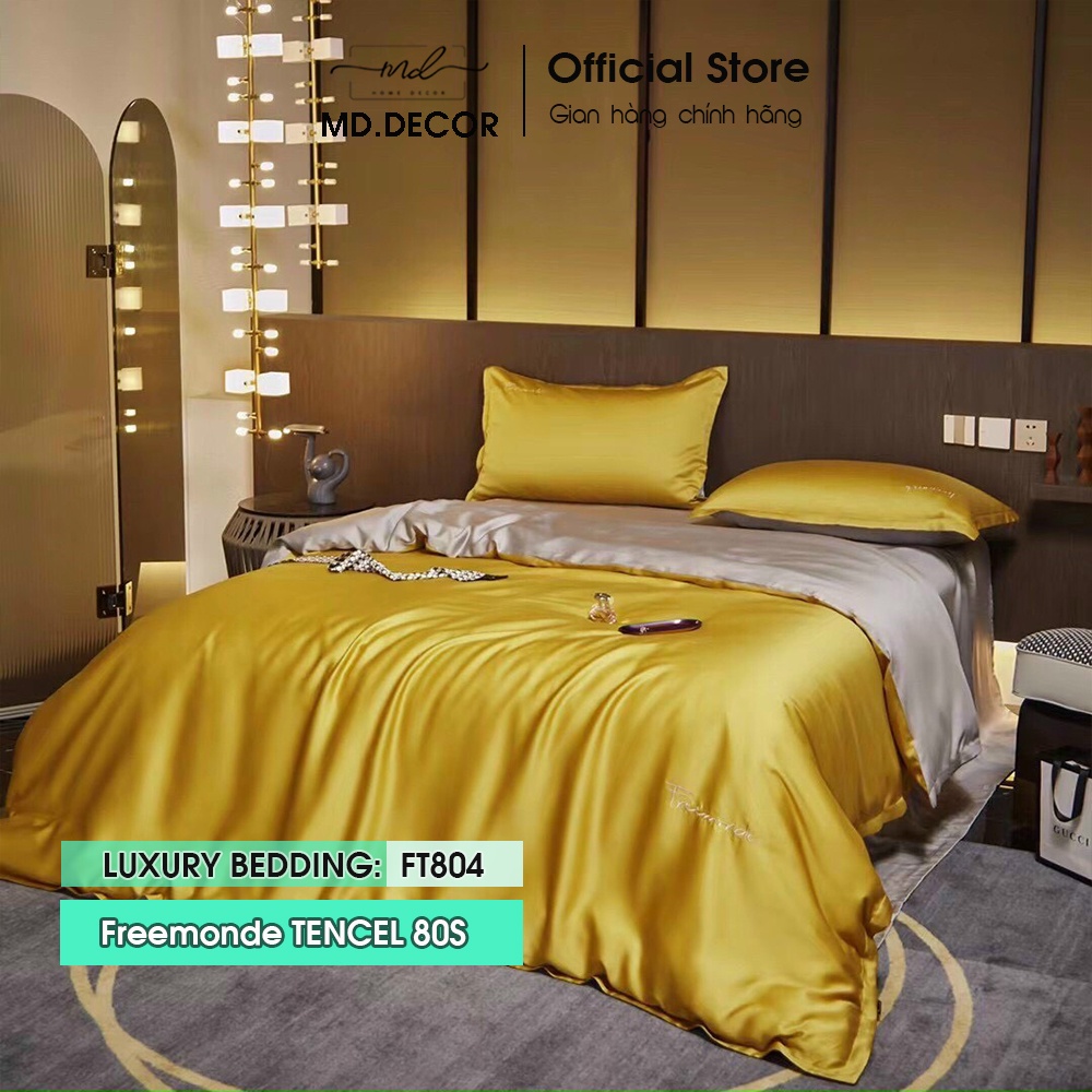 Bộ chăn ga gối Lụa Tencel 80S Freemonde cao cấp MD.DECOR - Bedding mềm mịn thấm hút nhiều kích thước drap bọc nệm M6/M8