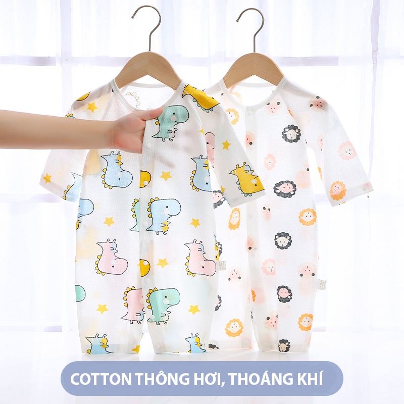 Sleepsuit Body dài tay cotton mỏng mặc hè thu cho bé trai bé gái 0