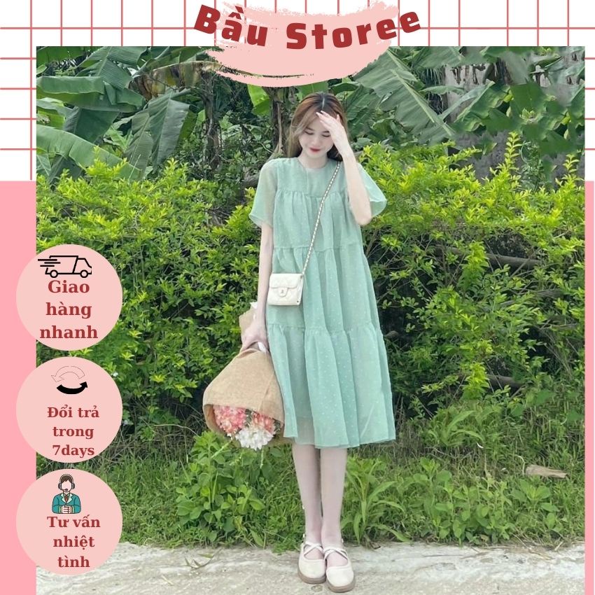 VÁY BẦU MÙA HÈ DÁNG SUÔNG XINH XẮN - ĐẦM BẦU CÔNG SỞ HẠT NỔI CHẤT VOAN ĐẸP CHO MẸ BẦU ĐI CHƠI ĐI LÀM