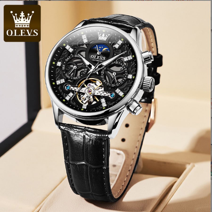 Đồng hồ nam cao cấp Olevs size 40mm,dây đeo bằng da,chống nước 30m,bảo hành toàn quốc 12 tháng chín hãng Olevs