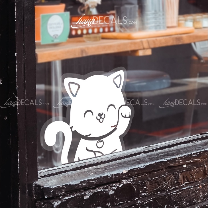 Decal Trang Trí Làm Đẹp Cửa Kính HanaDecals. Mèo May Mắn - Lucky Cat. Tặng kèm thẻ nhựa. Mẫu LC07
