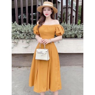 Đầm trễ vai dáng midi phong cách hàn quốc bigsize (thời trang bigsize vicky.g - anitagreen)- NQ0223