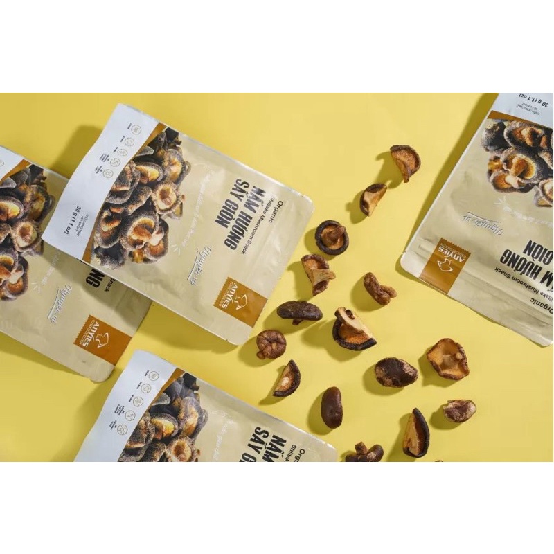 Nấm hương Việt sấy giòn ăn liền Anvies , snack nấm 100% nấm hương trồng tại Việt Nam, tốt cho bà bầu và trẻ nhỏ