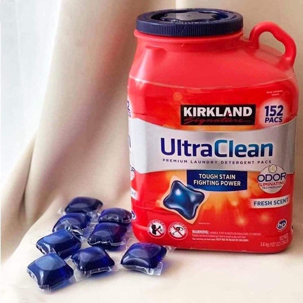 Viên giặt quần áo kháng khuẩn Kirkland Signature Ultra Clean thùng 152 viên của Mỹ