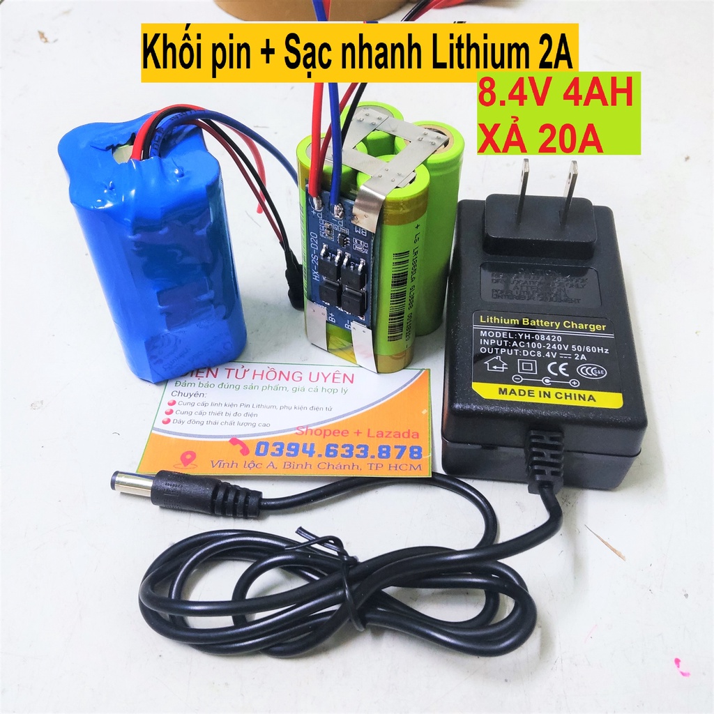 Khối pin 2S 8.4V 4AH Xả cao 20A dùng thay pin máy khoan, pin đèn, độ chế loa, máy khoan mạch...